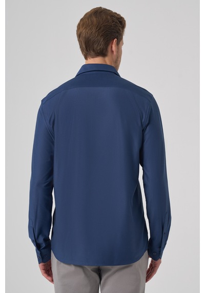 Morven Erkek Lacivert Trend Düz Slim Fit Tam İtalyan Yaka Relaxible Gömlek 26ms004029200 Lacivert