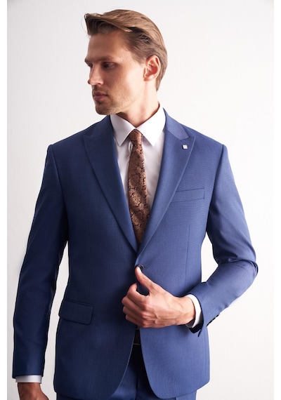 İmza Koyu Lacivert Kırlangıç Yaka Kendinden Desenli Esnek Bel Slim Fit 6 Drop Takım Elbise 1001255168 Koyu Lacivert