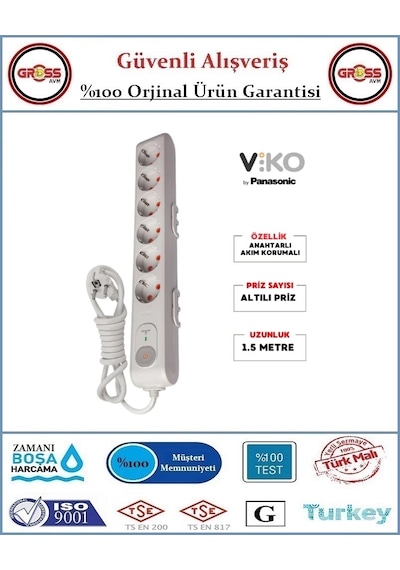 Viko Akım, Şok Korumalı Anahtarlı Uzatma Grup Priz - 1,5 Metre