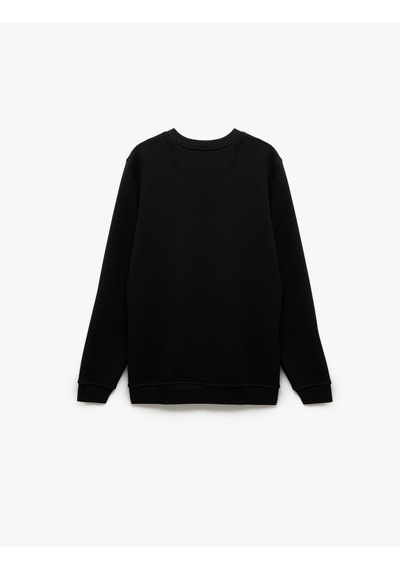 Koton Pamuklu Uzun Kollu Şardonlu Bisiklet Yaka Erkek Basic Sweatshirt Siyah 7wam70002mk
