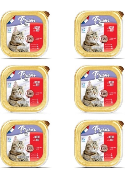 Plaisir Biftek Sığır Etli Pate Kısırlaştırılmış Ve Yetişkin Kedi Yaş Maması 6 x 100 G