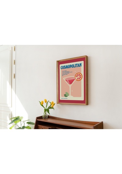 Cosmo Alkol Posteri, Minimalist Kozmopolit, Mutfak Bar Dekoru, Kırmızı Kokteyl Posteri