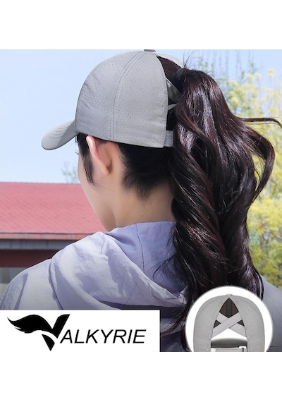Valkyrie At Kuyruğu Şapka Kadın Nefes Alabilen Delikli Kumaş, Ayarlanabilir Spor Şapka, Yazlık Antrasit Koyu Gri