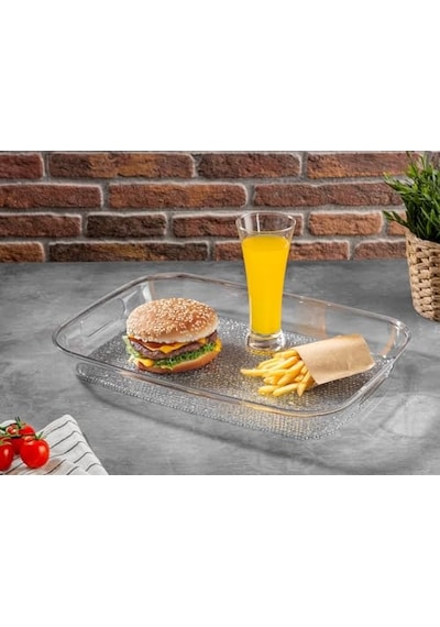 Diamond Akrilik Kırılmaz Şeffaf Servis Tepsisi Dikdörtgen 44x30x5cm - Akrilik Kırılmaz Tepsi 844 Diğer