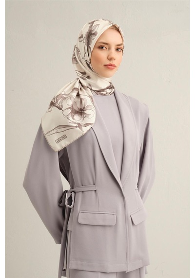 Armine Çiçek Desenli Saf İpek Sura Eşarp 9304 - 90 X 90 / Taş - 80 Taş - 80