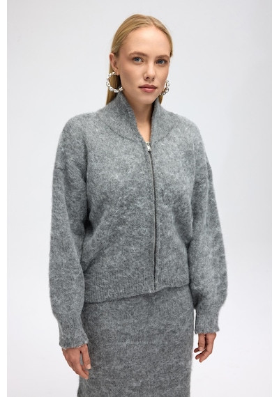 Mai Collection Mai Studios Co. Eskara Fermuarlı Gri Triko Hırka Çok Renkli