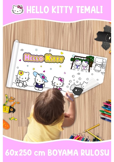 Melolisa Hello Kity Temalı Dev Boyama Rulosu 60x250 Cm