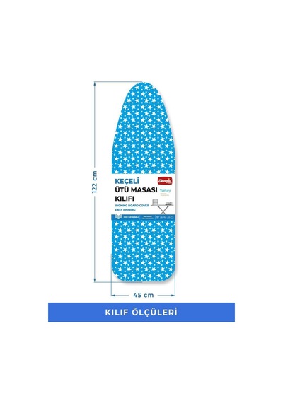Magic Lady Retro Model 122x45 Cm Mavi Yıldız Desenli Keçeli Ütü Masası Kılıfı