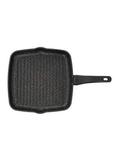 Granit Döküm Tava Kamp Tavası Izgara Tavası Kare Tava Yanmaz Yapışmaz Tava 28x28 Cm Siyah