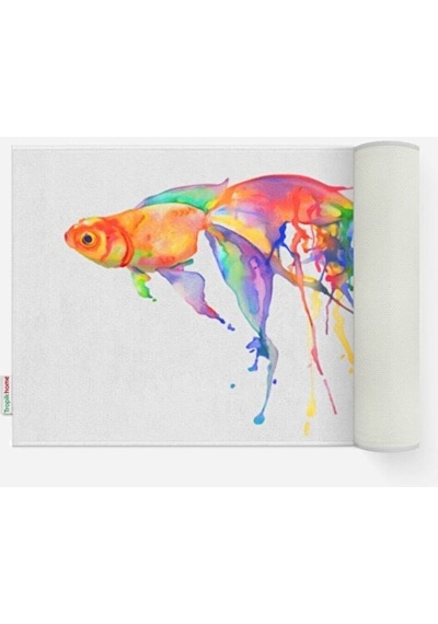 Balık Desenli 50x80 Dijital Baskılı Püsküllü Polyester Kaymaz Tab Çok Renkli