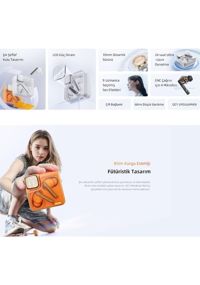 T31 Melobuds Neo Enc 4 Mikrofon Dijital Güç Göstergesi Bluetooth 5.3 Kablosuz Kulaklık Mavi