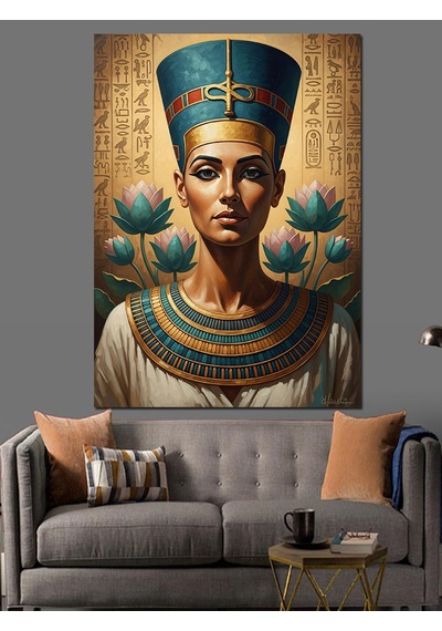 Antik Mısır Kraliçesi Nefertiti Portresi Dekoratif Kanvas - Mdf Ahşap Tablo