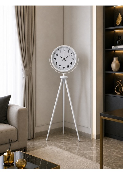 Soft White Dekoratif Tripod Ayaklı Saat Beyaz