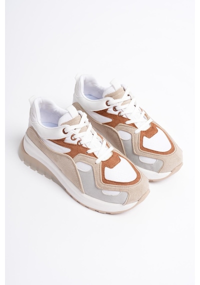 Mubiano Avira Kadın Beyaz Taba Kalın Tabanlı Spor Ayakkabı Sneakers Beyaz