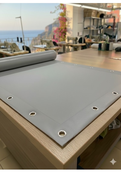 650 Gr/m² Profesyonel Kapsüllü Gri Polyester Branda Su Ve Uv Geçirmez - Balkon, Garaj, Bahçe Gri