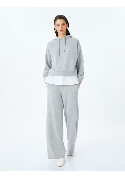 Koton Çift Kumaş Kullanımlı Üç İplik Kapüşonlu Oversize Sweatshirt Gri 5sak30027ek Gri