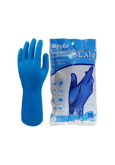 Beybi Lale Plus Mavi Gıdaya Uygun Pamuk Astarlı Kauçuk Eldiven No: 10 Beden : Xl 10 Çift - 1 Paket