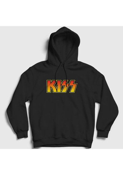 Presmono Unisex Logo Kiss Kapüşonlu Sweatshirt Siyah