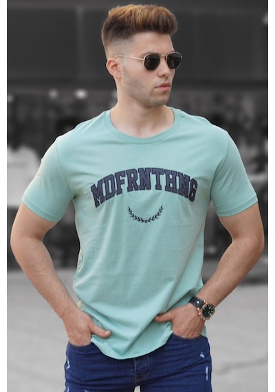 Madmext Baskılı Çağla Yeşili Erkek Tişört 5267