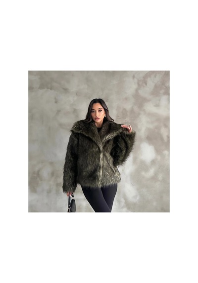 Rabia Çelik Kadın Yeşil Premium Peluş Kışlık Suni Kürk Mont Yeşil Yeşil