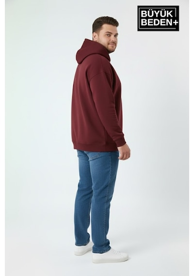 Süperlife Erkek Büyük Beden Ar Baskılı Kapüşonlu İnce Sweatshirt Spr26bsw963 Bordo