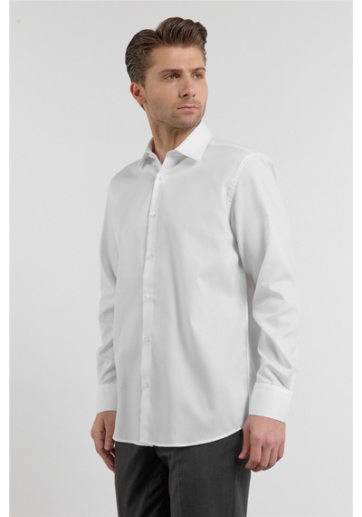 İmza Beyaz Uzun Kol Sert Yaka Kendinden Desenli Pamuk Comfort Fit Gömlek 1004255204 2XL