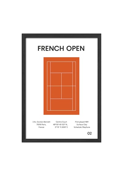 Fransa Açık Roland-garros Siyah Ahşap Çerçeveli Poster, Dekoratif Tenis Duvar Tablosu