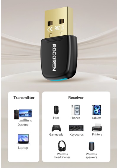 Rocoren Bluetooth Adaptör 5.4 Süper Hızlı Yüksek Performans