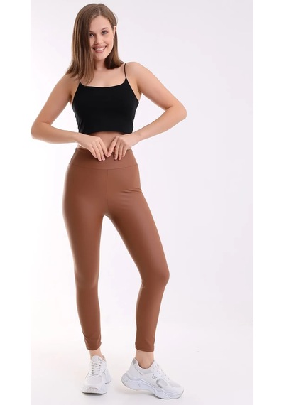 Winmoda34 Kadın Termal Suni Deri Tayt İçi Polarlı Yüksek Bel Kahve