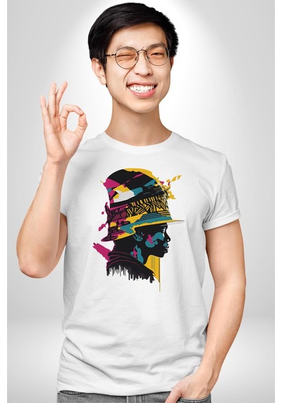 Canlı Afrobeat Füzyon Renkli Siluet Unisex Unisex Beyaz Organik Baskılı T-shirt Penye Yüksek Kalite Beyaz