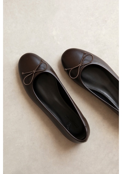Wolk Shoes Lily Kadın Fiyonk Detay Deri Babet Kahverengi