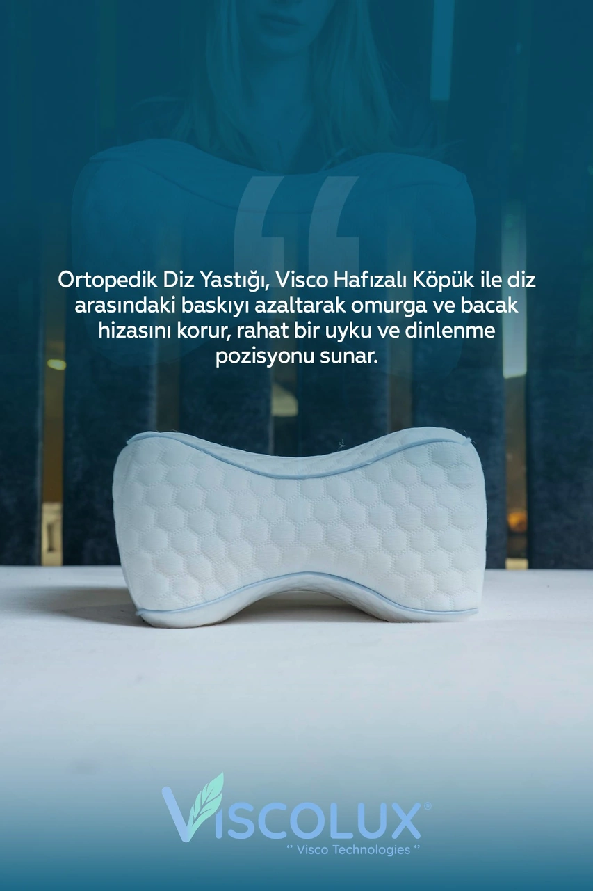 Bacak Arası Ortopedik Yastık - Diz Bacak Arası Visco Yastık Bacak Destek Minderi 25x19x14 Mavi