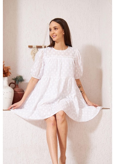 Darlin Moda Beyaz Balon Kollu Mini Elbise Dm1024 Beyaz