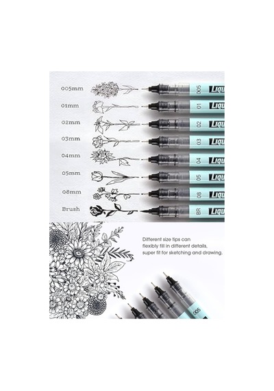 Teknik Çizim Kalemi Siyah Mürekkep Drawing Pencil Metal Klips Çelik Uç Çok Renkli