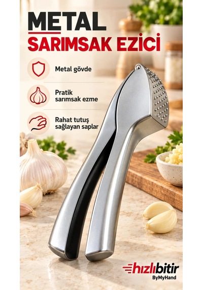 Bymyhand Metal Şık Sarımsak Ezici Öğütücü Gümüş
