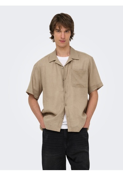Only & Sons Onslaurence Lınen Resort Collar Ss Noos Erkek Gri Gömlek - 22036242