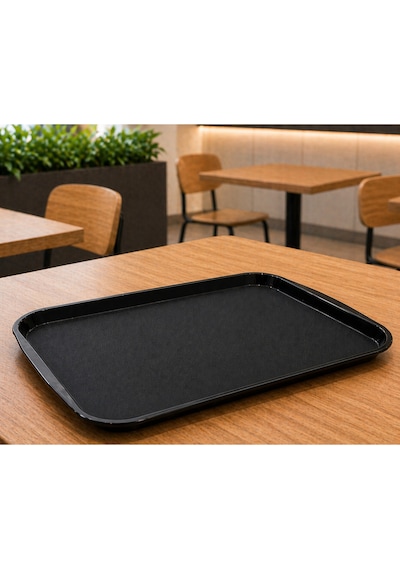 6 Adet Abs Servis Tepsisi Kaymaz Yüzeyli 32x44 Cm Siyah Renk Endüstriyel Kullanıma Uygun, Kırılmaz, Bpa Free 7 Renk Seçenekli