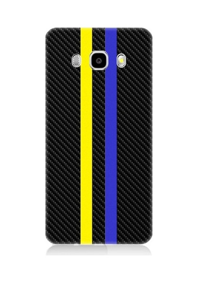 Samsung Galaxy J5 2016 Uyumlu Sarı Lacivert Karbon Motif Desenli Silikon Kılıf