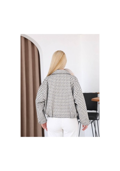 Moda Banuş Ekose Pile Detay Bomber Mevsimlik Ceket-oversıze Ekru