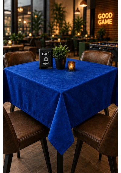Kahve Cafe Kıraathane Masa Örtüsü 140x140cm Mavi Renk Diğer