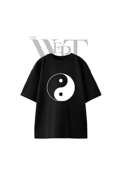 Thewert Yin Yang 2 Tasarım Baskılı Ünisex Siyah Oversize T-shirt