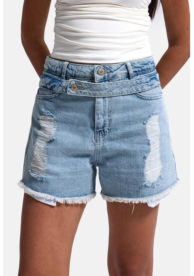 Itsbasic Kadın Kot Rengi 11s6-3 Relax Mom Kemer Detaylı Tasarım Denim Şort