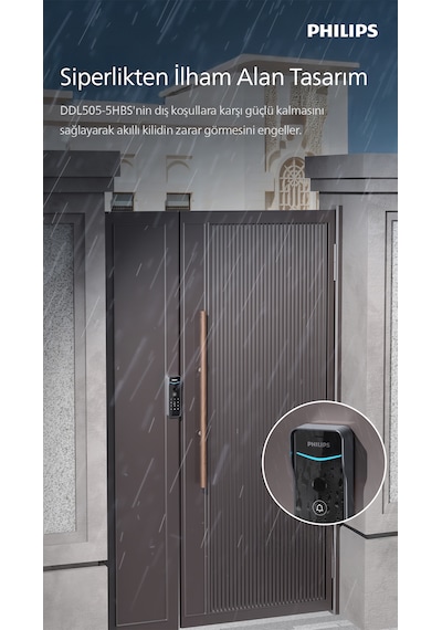 Philips Akıllı Kilit Ddl505-5hbs, Suya Ve Sıkaklığa Dayanıklı Siyah