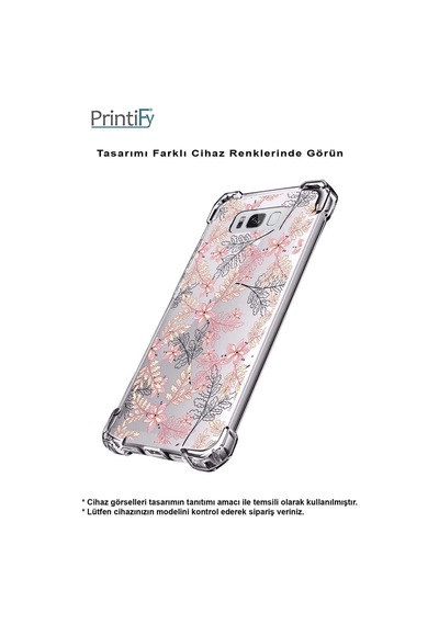 Vivo Y16 Uyumlu Köşe Korumalı Floral Kırmızı Tasarımlı Şeffaf Silikon Kılıf