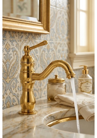 Rustik Lavabo Bataryası Gold Kısa Gold Altın Sarı