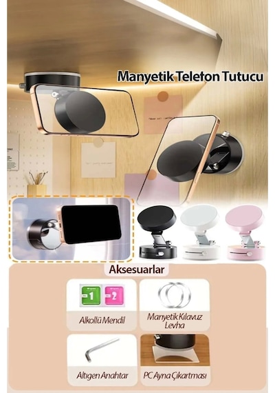 Vakumlu Manyetik Taşınabilir Çok Amaçlı Araç Telefon Tutucu Adt-03 Siyah