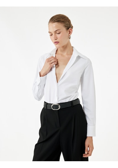 Koton Regular Fit Klasik Yaka Uzun Kollu Poplin Gömlek Kırık Beyaz 6wak60095uw Ekru