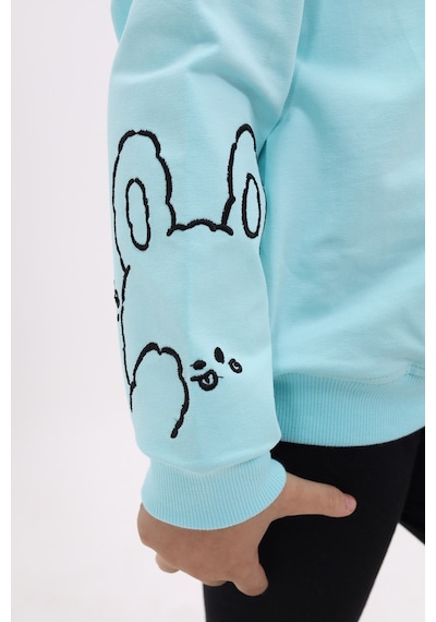 Toontoy Kız Çocuk Nakışlı Sweatshirt Su Yeşili