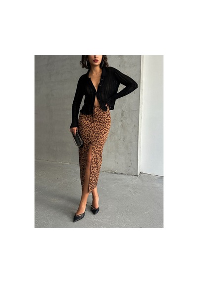 Verymoda Leopar Desenli Uzun Kalem Etek F1665 Kamel Kahve