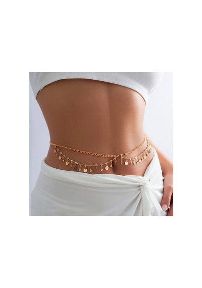 Zayna Yuvarlak Detaylı Taşlı Gold Bel Göbek Zinciri 95679538